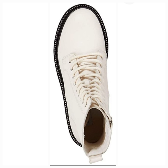 Edgy Chic Steve Madden Rhinestone Embellished Bone Leather Combat Boots - Picture 3 of 7
